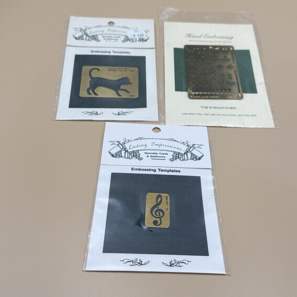 Lasting Impressions Brass Embossing Templates Lot 3 Cat Music Eyecatcher NEW